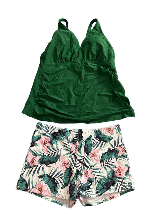 Yonique Other - Yonique 18W Green Tankini Set Floral Boy Shorts Plus Size NWT Swimwear